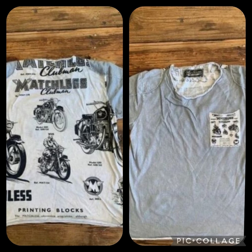 MATCHLESS GRAY AND WHITE MOTORCYCLE PRINT TEE